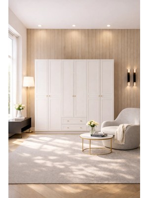 Erva 6 Kapak 2 Çekmeceli Çıtalı Country Gardırop