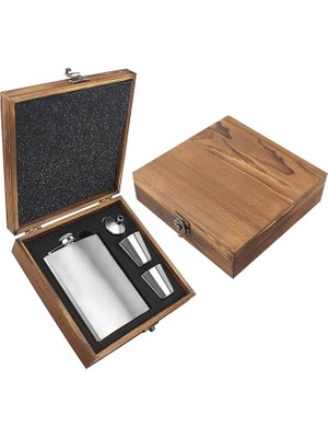Leaf Shop Kutulu Paslanmaz Çelik Cep Matarası Seti | 210 ml | Hediyelik Erkek Seti | Viski Matarası | Babalar Günü, Doğum Günü Için Şık Hediye