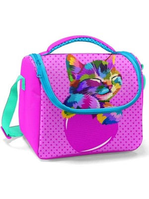 Leaf Shop High Pembe Sevimli Kedi Kız Çocuk Okul Beslenme Çantası - Thermo Yalıtımlı