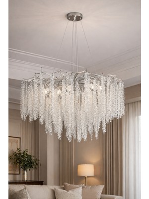 LED Yeni 80 cm Kristalağaç Kristal Lüx Avize Krom Renk Ithal Kasa