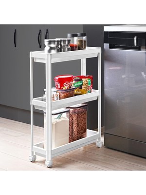 Storemax Defyasell Deconox 3 Katlı Tekerlekli Slim Raf Ünitesi | 3 Katlı Tekerlekli Ince Raf Ünitesi | Mutfak, Banyo, Kiler ve Garaj Için Yer Tasarruflu Düzenleyici | Dar Alan Rafı (54X71X18CM) (Beyaz)