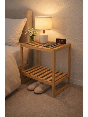 Masif Ahşap Iki Raflı Komodin, Modern Yatak Odası Yan Sehpa