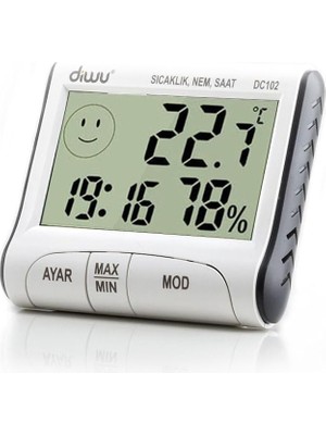 Misda Store DC102 Iç Mekan Termometre Nem Ölçer Saat