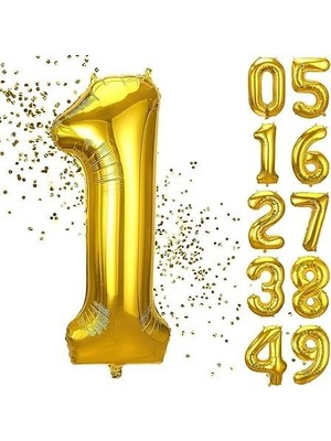 Misda Store 1 Yaş Doğum Günü Rakamlı Balon Yaş Günü Gold Renk Folyo Balon 102 cm Doğum Günü ve Parti Dekorasyonu Büyük Boy Folyo Balon 40 Inç - 102 cm Doğum Günü Dekorasyonu Balon Yaş Sayı Helyum Balon 1 Rakamı