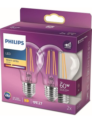 Misda Store LED Classic 60W A60 Filament Ampul, 2700 Sarı Işık, E27 Normal Duy, Dim Edilmez 2'li Ekopaket