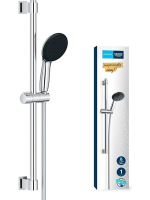 Misda Store Vitalio Start 110 Sürgülü Duş Seti, 110MM Yuvarlak 1 Akışlı El Duşu, 600MM Sürgülü Ray, 1750MM Duş Hortumu, Duş Başlığı Seti, Krom, 27942001