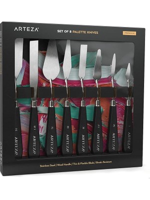 Misda Store Palet Bıçakları 8'li Paket, Boyutlar No. 1, 25, 7, 15, 39, 23, 17, 21, Dayanıklı Paslanmaz Çelik Bıçak ve Kırılmaya Dayanıklı Ahşap Sap, Yağlı Boya ve Akrilik Boyama Için Sanat Malzemeleri