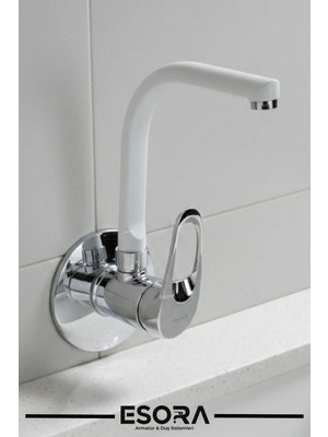 Esora Beyaz - Krom Balık Sırtı Borulu Duvardan Tek Su Banyo ve Lavabo Bataryası