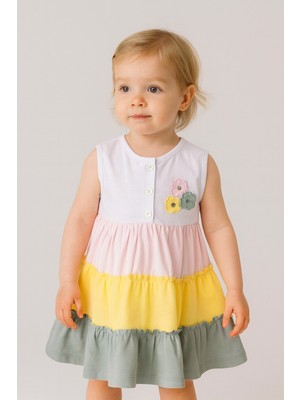 Chicsy Baby Kız Çocuk Tatlı Premium Rengarenk Kat Kat Çiçek Detaylı Elbise