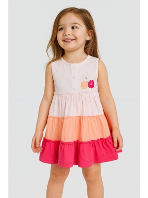 Chicsy Baby Kız Çocuk Tatlı Premium Rengarenk Kat Kat Çiçek Detaylı Elbise