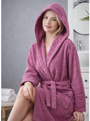 %100 Pamuklu Kapşonlu Kadın ve Erkek Cepli Kapüşonlu Bornoz Alanteks Premium Bornoz