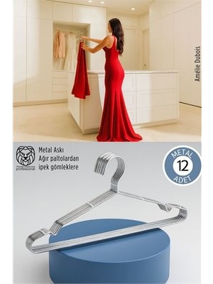 Aesco 12'li Lüks Çelik Elbise Askısı - Iz Yapmayan Ince Tasarım Metal Kıyafet Düzenleyici (40CM)