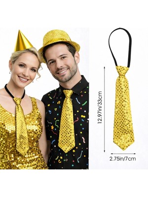 Magicool Altın Renk Pul Payetli Işıltılı Parti Kravatı 33 cm