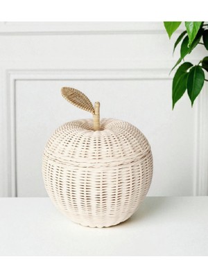 Felis Arte Doğal Bambu El Dokuması Dekoratif Elma (Large) , Rattan Apple, Iskandinav,rustik,bohem,ekru