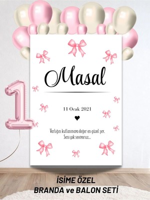 Isimli Kurdele Konseptli Balonlu Doğum Günü Duvar Brandası 40 Balon ve Yaş Balonlu Arkaplan Seti