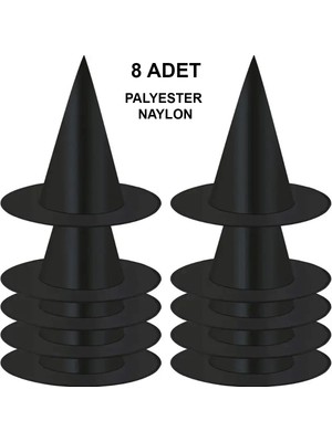 Aesco 8 Adet Siyah Cadı Şapkası – Yetişkin &amp; Çuk Kostüm Aksesuarı