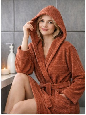 %100 Pamuklu Kapşonlu Kadın ve Erkek Cepli Kapüşonlu Bornoz Alanteks Premium Bornoz