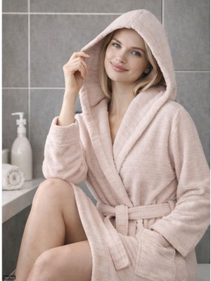 %100 Pamuklu Kapşonlu Kadın ve Erkek Cepli Kapüşonlu Bornoz Alanteks Premium Bornoz