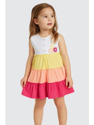 Chicsy Baby Kız Çocuk Tatlı Premium Rengarenk Kat Kat Çiçek Detaylı Elbise