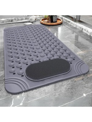 Misda Store | Kaymaz Banyo Paspası | Antrasit Gri | 69,5X36CM – Dikdörtgen Duş Matı, Küvet Paspası | Güçlü Vantuzlu, Su Tahliyeli, Masaj, Fırçalı | Makinede Yıkanabilir | Kaydırmaz Zemin Matı