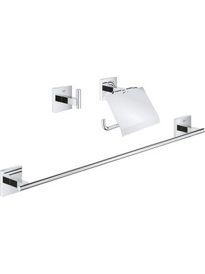 Misda Store Start Cube Quickfix Üçlü Banyo Aksesuar Seti | Uzun Havluluk (558MM), Tuvalet Kağıtlığı(Kapaklı), Bornoz Askısı | Duş/banyo Aksesuarları | Krom | 41124000