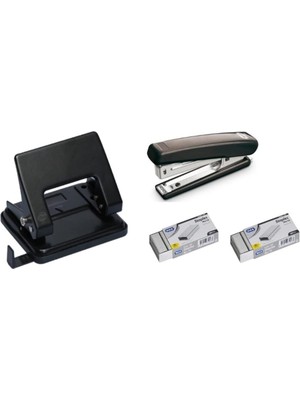 Misda Store Siyah Zımba ve Delgeç Seti (20 Sayfa Kapasiteli - Zımba Teli Hediye)