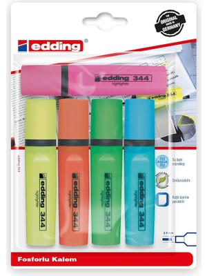 Misda Store Turkey ED344PVC4+1 Edding 344 Fosforlu Kalem 5li Karışık
