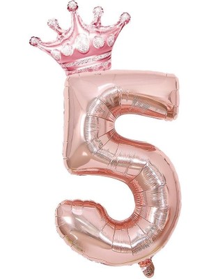 Misda Store Gold 5 Rakam Folyo ve Kral Tacı Folyo Balon