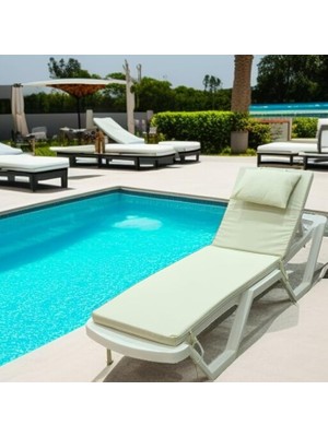 Misda Store Şezlong Minderi Yastıklı 5cm Sünger Kırık Beyaz