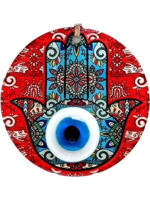 Misda Store Ananın Bereket Eli Desenli Nazar Boncuklu Kırmızı Duvar Süsü