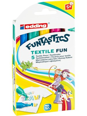 Misda Store 17 Funtastıcs Textıle Fun Çocuklar Için Tekstil Kalemi - Sarı, Kahverengi, Mavi, Kırmızı, Yeşil - 5'li Kalem Seti - 2-3 mm Yuvarlak Uç