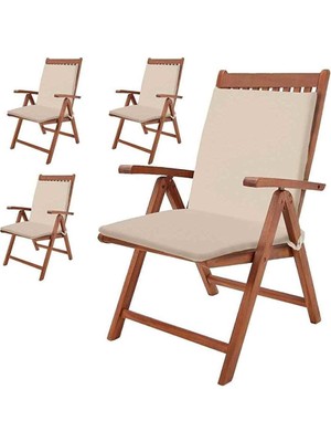 Misda Store Bahçe Balkon Salon Krem Sandalye Minderi (Arkalıklı) 4 Lü