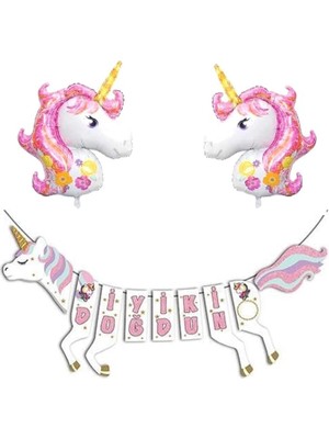 Misda Store Sürprizi Unicorn Şekilli Iyi Ki Doğdun Folyo Balon Set