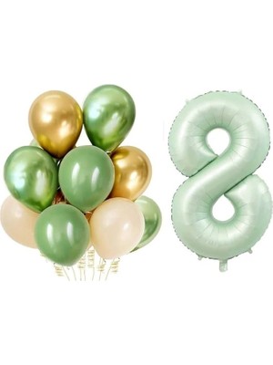Misda Store Sürprizi Retro Su Yeşili 8 Yaş Latex Balon Set