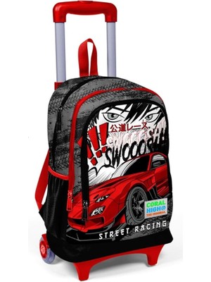 Misda Store High Işıklı Tekerlekli Yarış Çekçek Okul ve Seyahat Çantası Erkek Çocuk Kırmızı Siyah