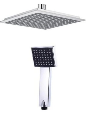 Misda Store Tepe Duş Başlığı ve El Duşu Krom Duş Başlığı Siyah Renk Banyo Seti