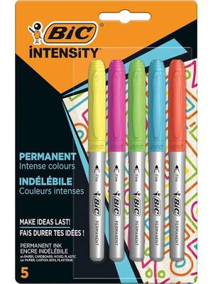 Misda Store Intensity Permanent Kalıcı Markör 5'li Blister, 5 Canlı Renk, Kauçuk Tutaç, Hızlı Kuruma, Hafif Koku