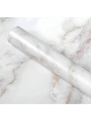 Misda Store Mermer Desenli Kendinden Yapışkanlı Folyo 5 Metre, 60 Cm, Vinil, Kendindenyapışkanlı, Dekor Folyosu, Pencere Çıkartması, Pvc Çıkartma, Mobilya, Mutfak Dolabı, Granit (Beyaz Mermer Desenli)