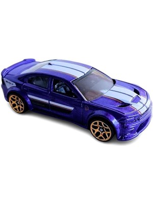 Misda Store Wheels - '20 Dodge Charger Hellcat - O Zaman ve Şimdi 7/10 - HKJ45 - Kısa Kart - Mor Metalik - Srt - Mattel 2023