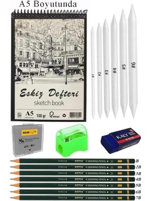 Misda Store Eskiz Defteri Spralli 50 Yaprak Karakalem Çizim Seti Gölgelendirme Kalemi Hamur Silgi Fatih Dereceli Kalem Hobi Tasarım Seti