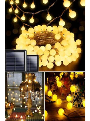 Misda Store LED 7 Metre Sarı LED Işık Güneş Enerjili Solar Bahçe Balkon Ağaç Lambası Aydınlatması Enerji Tasarruflu