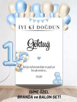 Bkmc Party Isimli Erkek Bebek Konseptli Balonlu Doğum Günü Duvar Brandası 40 Balon ve Yaş Balonlu Arkaplan Seti