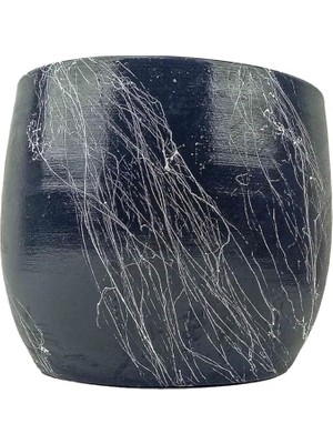 Misda Store Tasarımı Ev Dekorasyon Aksesuar Gri Üzeri Beyaz Mermer Efektli Toprak Saksı Saksılık Salon Çiçeklik - 19 cm