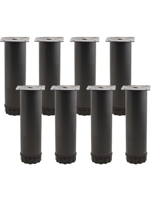 Misda Store 8 Adet Mobilya Kanepe Baza Koltuk Metal Destek Ayağı Ayarlanabilir 15 cm Siyah Metal Yükseltici Ayak