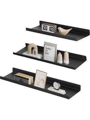 Misda Store Metal Duvar Rafları, 3'lü Set, Yüzer Raflar, Endüstriyel Tasarım, Duvar Panoları, Dekorasyon Için, Resim Çerçeveleri, Rafları Takmak Için 6 Vidalı, Farklı Düzenler, Siyah LFS12BK