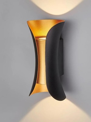 Misda Store Technologies Çift Yönlü Iç ve Dış Mekan Aplik - Modern Bahçe Aplik - Alüminyum Duvar Aydınlatma Armatürü - Paslanmaz Toz ve Su Geçirmez Dekoratif LED Aplik (Gold - Siyah)