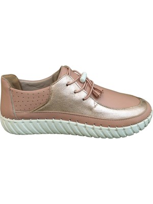 Ortopedikal 2010 Womenly Style Pudra-Altın Dore Kadın Günlük Ayakkabı % 100 Hakiki Deri Lastikli Yumuşak