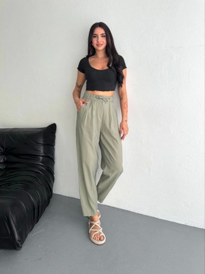 Aesco Yüksel Bel Rahat Paça Pantalon - Su Yeşili