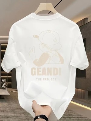 Aesco Geniş Kesim Pamuklu Tişört - Gandhı The Project Baskılı, Beyaz, Rahat Kesim, Kısa Kollu, Günlük Kıyafet, Her Gün Giyilebilecek Tişört- Beyaz
