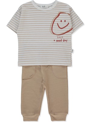 Bebetto Waffle Pantolon 2li Takım (Strıped) Bej